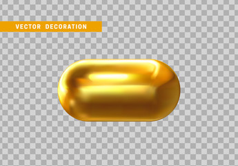 Hollow capsule isolated golden color. 3d objects geometric shape. vector illustration