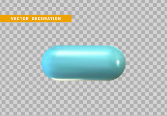 3d shape isolated blue capsule on transparent background