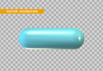 3d shape isolated blue capsule on transparent background