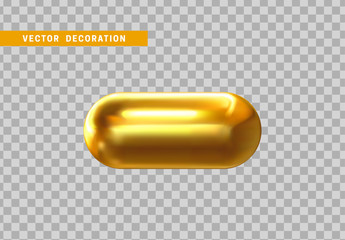 Hollow capsule isolated golden color. 3d objects geometric shape. vector illustration
