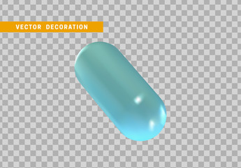 3d shape isolated blue capsule on transparent background