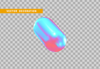 Hollow capsule isolated with colorful hologram chameleon color gradient. 3d objects geometric shape. vector illustration