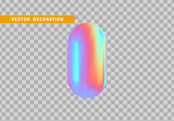 Hollow capsule isolated with colorful hologram chameleon color gradient. 3d objects geometric shape. vector illustration