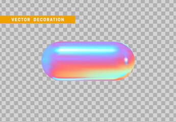 Hollow capsule isolated with colorful hologram chameleon color gradient. 3d objects geometric shape. vector illustration