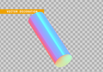Cylinder 3d objects geometric shape. Round timber isolated with colorful hologram chameleon color gradient. vector illustration