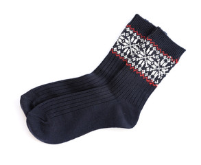 pair of dark blue socks for lady on white