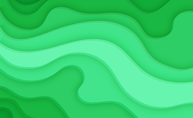 Paper cut background of green color. Abstract soft green paper poster textured with wavy layers. Carving craft. Vector EPS 10 illustration. Cover layout design template