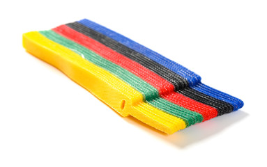multi-color velcro cable tie and cable on white