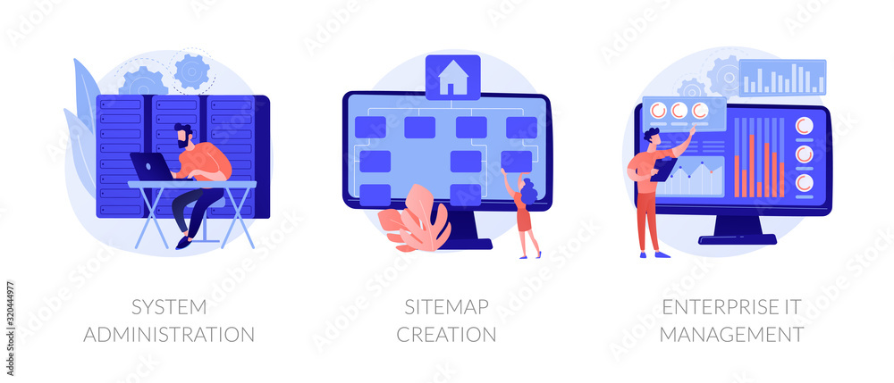 Canvas Prints server maintenance, web design development, business organization icons set. system administration, 