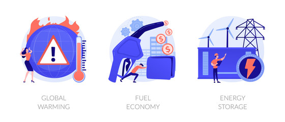 Greenhouse effect, climate change, petroleum industry, electrical power plant icons set. Global warming, fuel economy, energy storage metaphors. Vector isolated concept metaphor illustrations