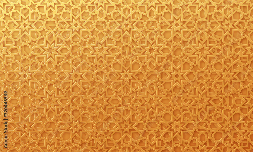 Wall mural arabic pattern background. islamic gold ornament vector. geometric 3d shape. texture arabian traditi