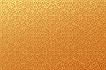 Arabic pattern background. Islamic gold ornament vector. Geometric 3d shape. Texture arabian traditional motif