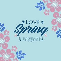 Love spring greeting card design, with pattern of leaf and pink flower seamless frame. Vector
