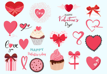 Cute object valentine collection with chocolate,strawberry,cupcake.Vector illustration for icon,logo,sticker,printable