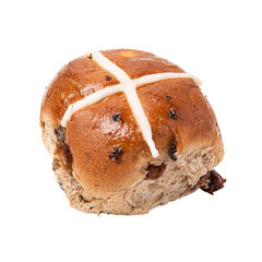 Single hot cross bun on white background