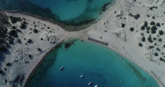 Aerial view of Simos beach in Elafonisos island in Greece.
