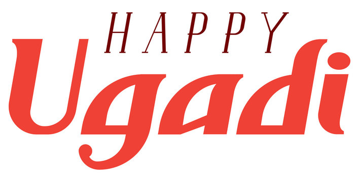 Happy ugadi lettering text greeting card for indian holyday