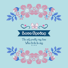 Love spring greeting card Vintage design, with cute pattern of leaf and pink flower frame. Vector