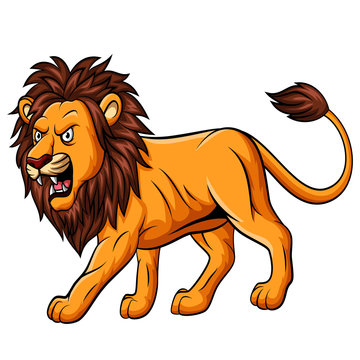 Cartoon roaring lion mascot on white background