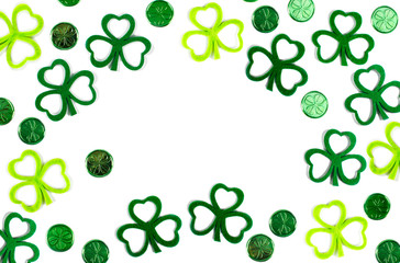 St.Patrick 's Day. Clover leaf and coin background.