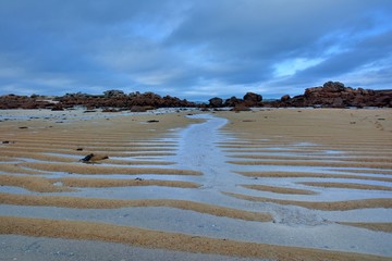 beautiful view of the pink granite coast in Brittany. France