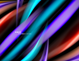 Silk smooth lines on black, liquid fluid color waves. Vector Illustration