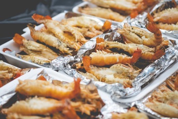 Grilled giant river prawns or giant freshwater prawns