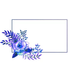 Fotobehang The geometric frame is framed with Blue rose flowers on a white isolated background. Flower poster, invitation. Watercolor compositions for the decoration of greeting cards or invitations. © Natika_art