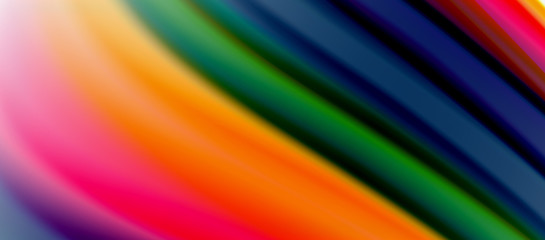 Wave lines abstract background, smooth silk design with rainbow style colors. Liquid fluid color waves. Vector Illustration