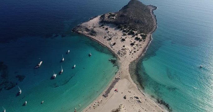Aerial view of Simos beach in Elafonisos island in Greece.