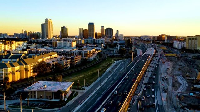 Orlando Cityscape Skyline Hyperlapse I-4 at Sunset