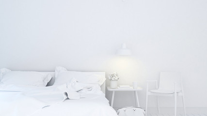 Bedroom white tone for hotel or home presentation - 3D Illustration