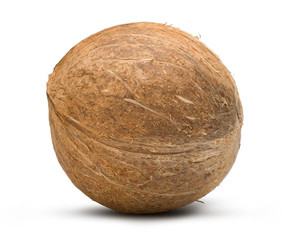 Whole coconut isolated on white background. Coconut shell clipping path.