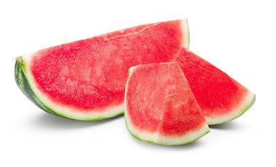 Juicy red watermelon slice isolated on white with clipping path.