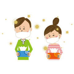 ポップな男女の2人　マスクをする