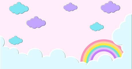 Abstract kawaii Cool Colorful Cloud Sky rainbow background. Soft gradient pastel Comic graphic. Concept for children and kindergartens or presentation