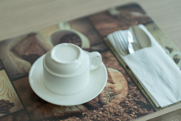 Coffee cup on wooden table for the freshness in coffee shop