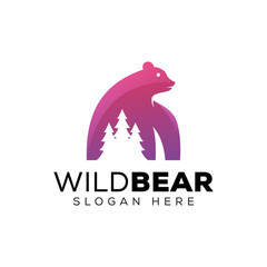 modern wild Bear logo, bear with fir logo, angry  bear logo template