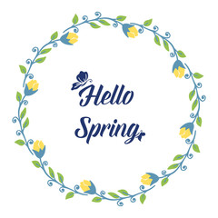 Hello spring Invitation card design, with elegant leaf and floral frame. Vector