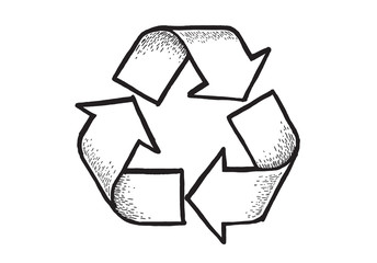Sketch doodle recycle reuse reduce symbol isolated on craft paper background. Recycle icon sign for ecological. Hand-drawn style vector 