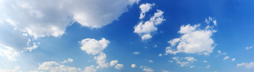Panorama sky with cloud on a sunny day. Beautiful cirrus cloud. Panoramic image.