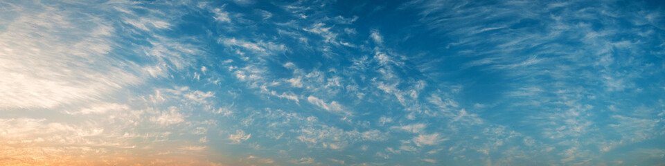 Fototapeta premium Panorama of Dramatic vibrant color with beautiful cloud of sunrise and sunset. Panoramic image.