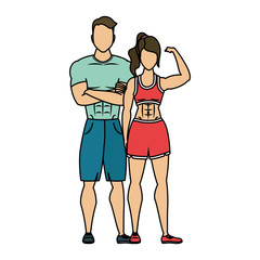 young athletes couple characters healthy lifestyle