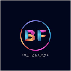 Initial letter BF curve rounded logo, gradient vibrant colorful glossy colors on black background