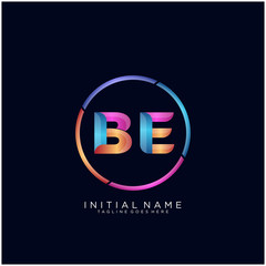 Initial letter BE curve rounded logo, gradient vibrant colorful glossy colors on black background