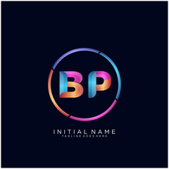 Initial letter BP curve rounded logo, gradient vibrant colorful glossy colors on black background