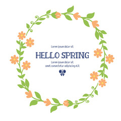 Unique shape pattern of leaf and floral frame, for hello spring greeting card design. Vector