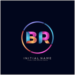 Initial letter BR curve rounded logo, gradient vibrant colorful glossy colors on black background