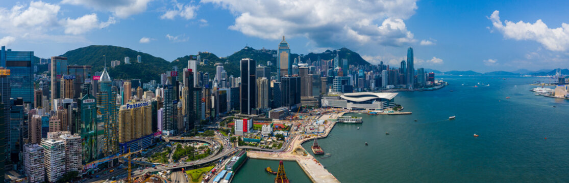  Drone fly over Hong Kong city