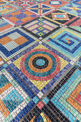 Detail of beautiful colorful crumbling abstract ceramic mosaic decoration